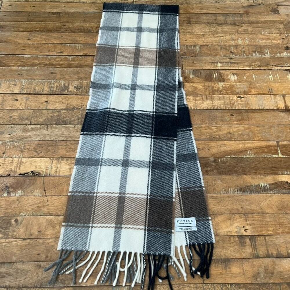 Kiltane Unisex Lambswool Scarf Muffler Plaid Beige Gray Made in Scotland